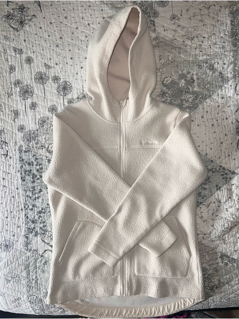 Women's Cream Sherpa Zip-Up Hoodie Jacket